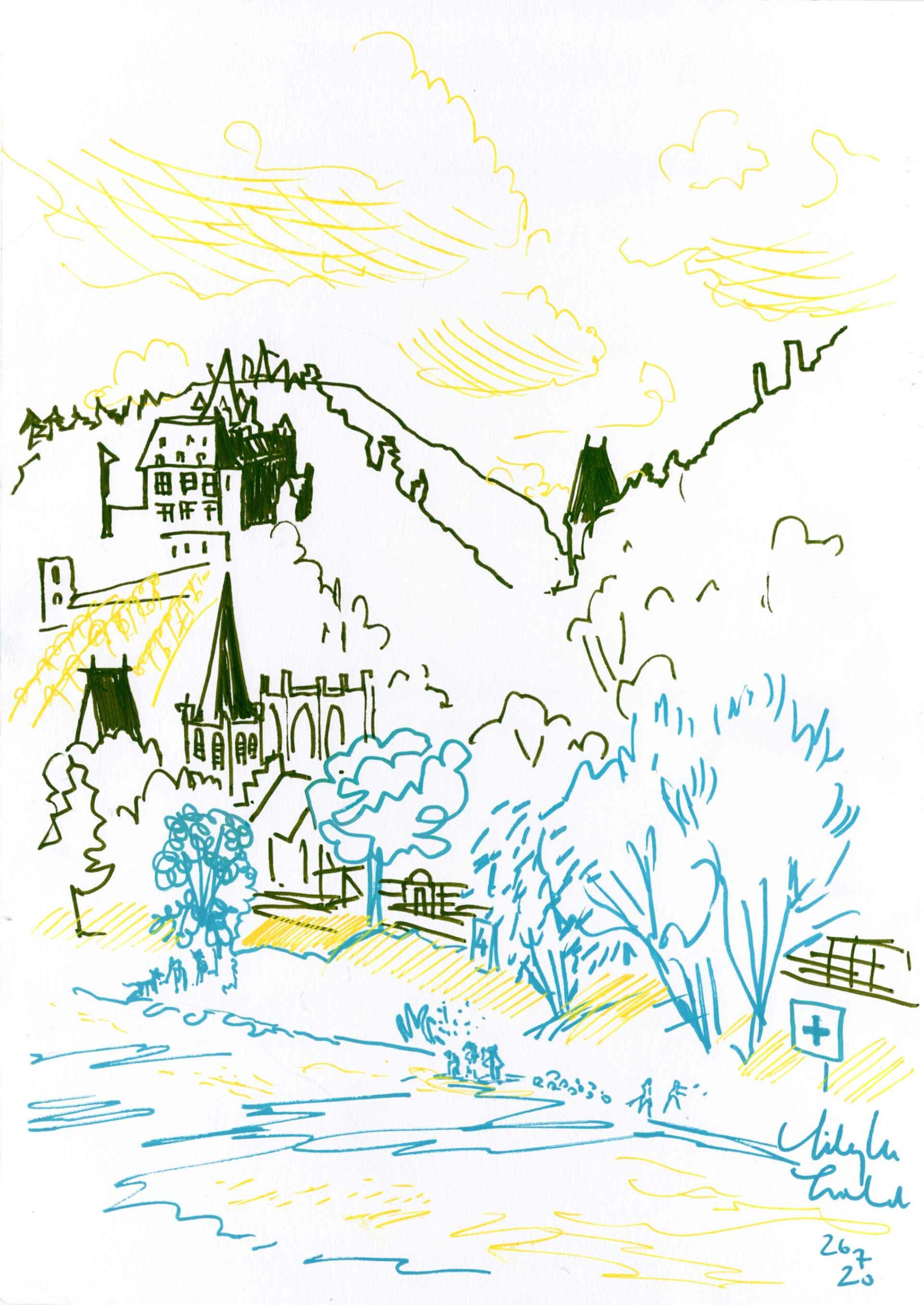 Bacharach von der Insel gesehen